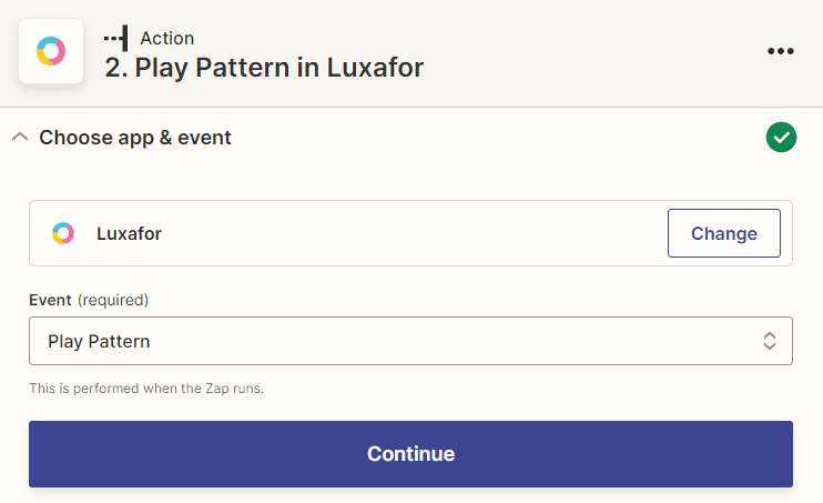 Luxafor - play pattern - Zapier